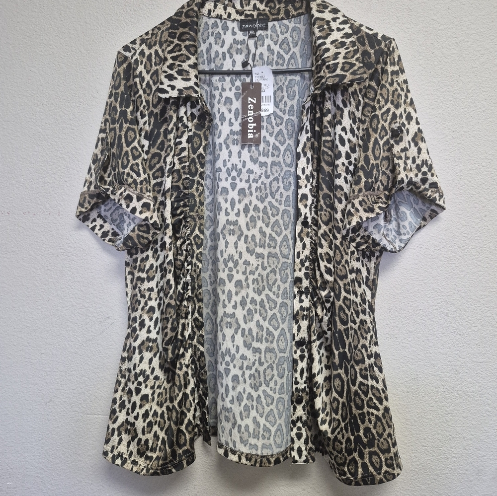 Zenobia Animal Print Button Down Shirt